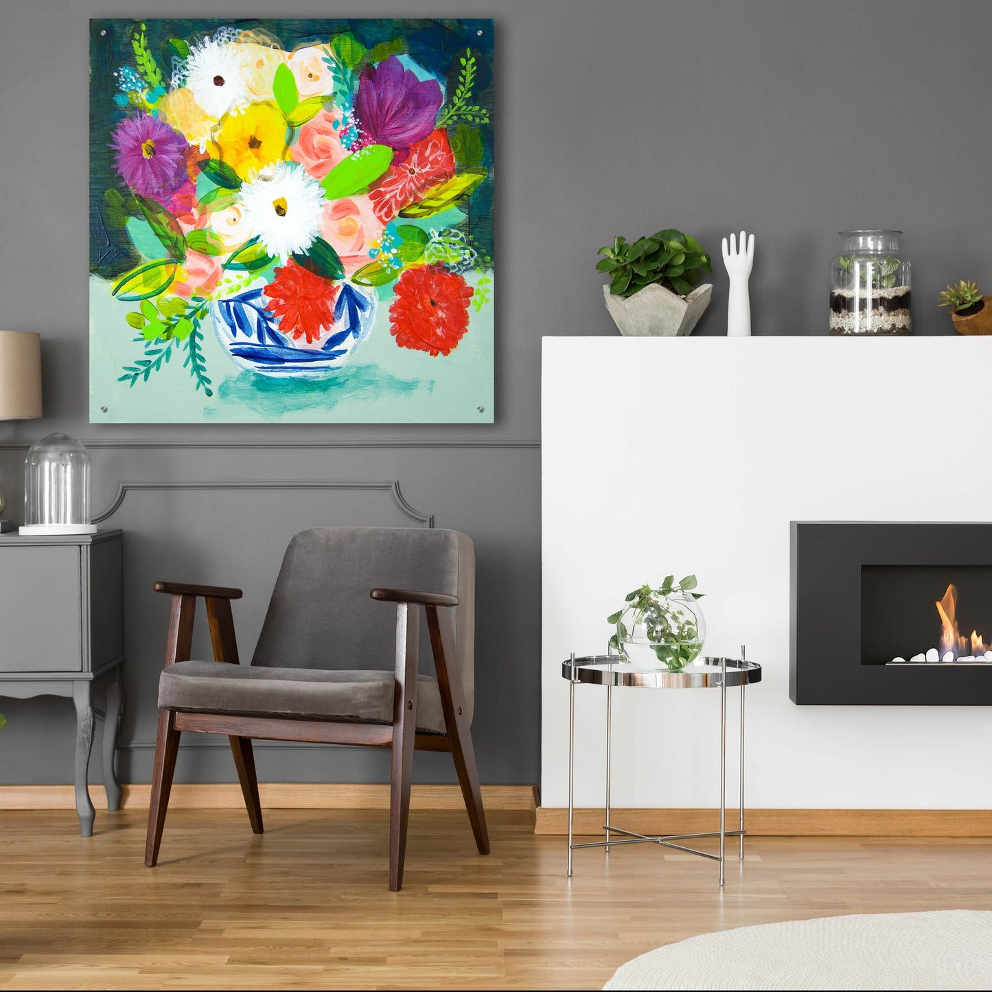 Epic Art 'Summer Bouquet With Blue And White Vase IV' by Shelley Hampe, Acrylic Glass Wall Art,36x36