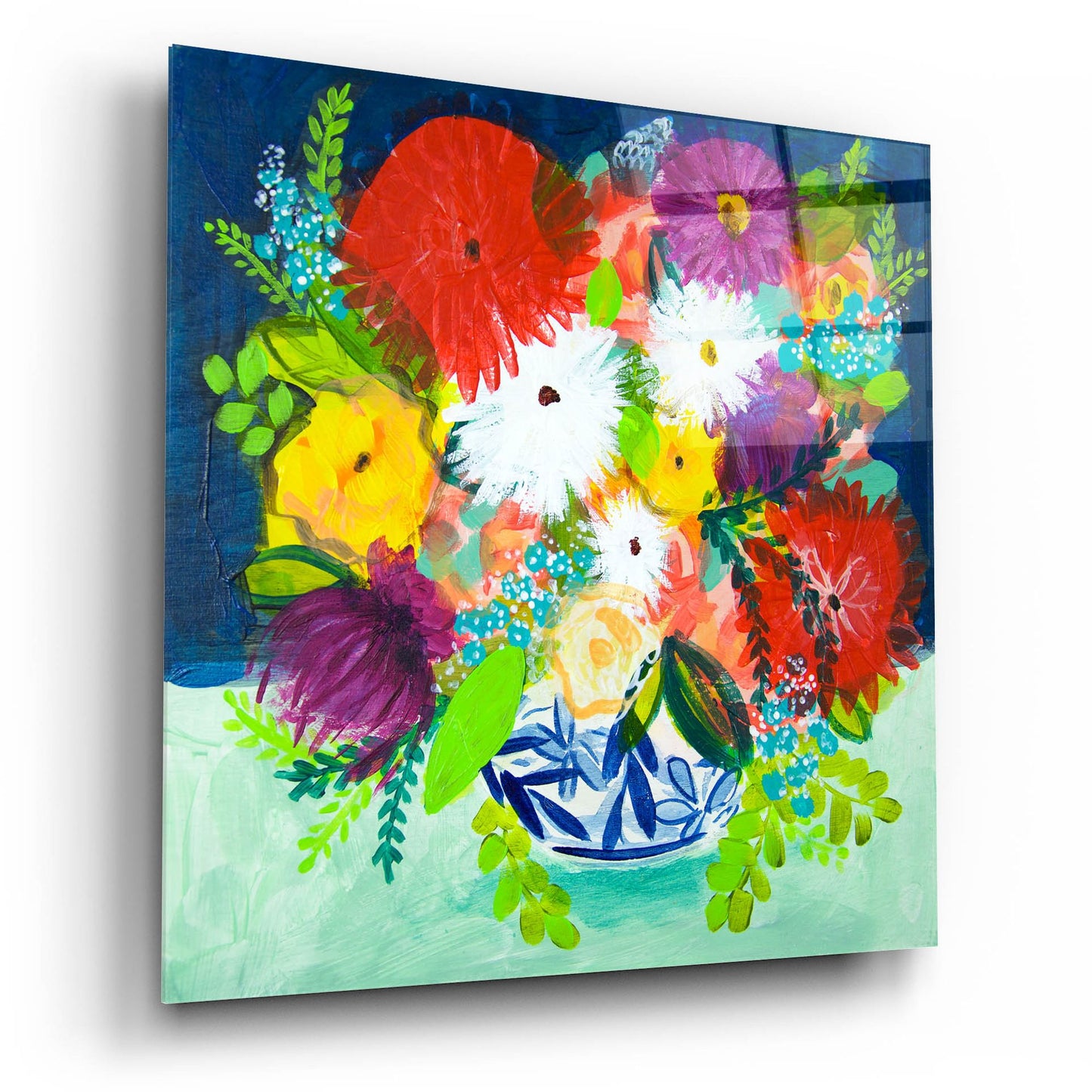 Epic Art 'Summer Bouquet With Blue And White Vase I' by Shelley Hampe, Acrylic Glass Wall Art,12x12