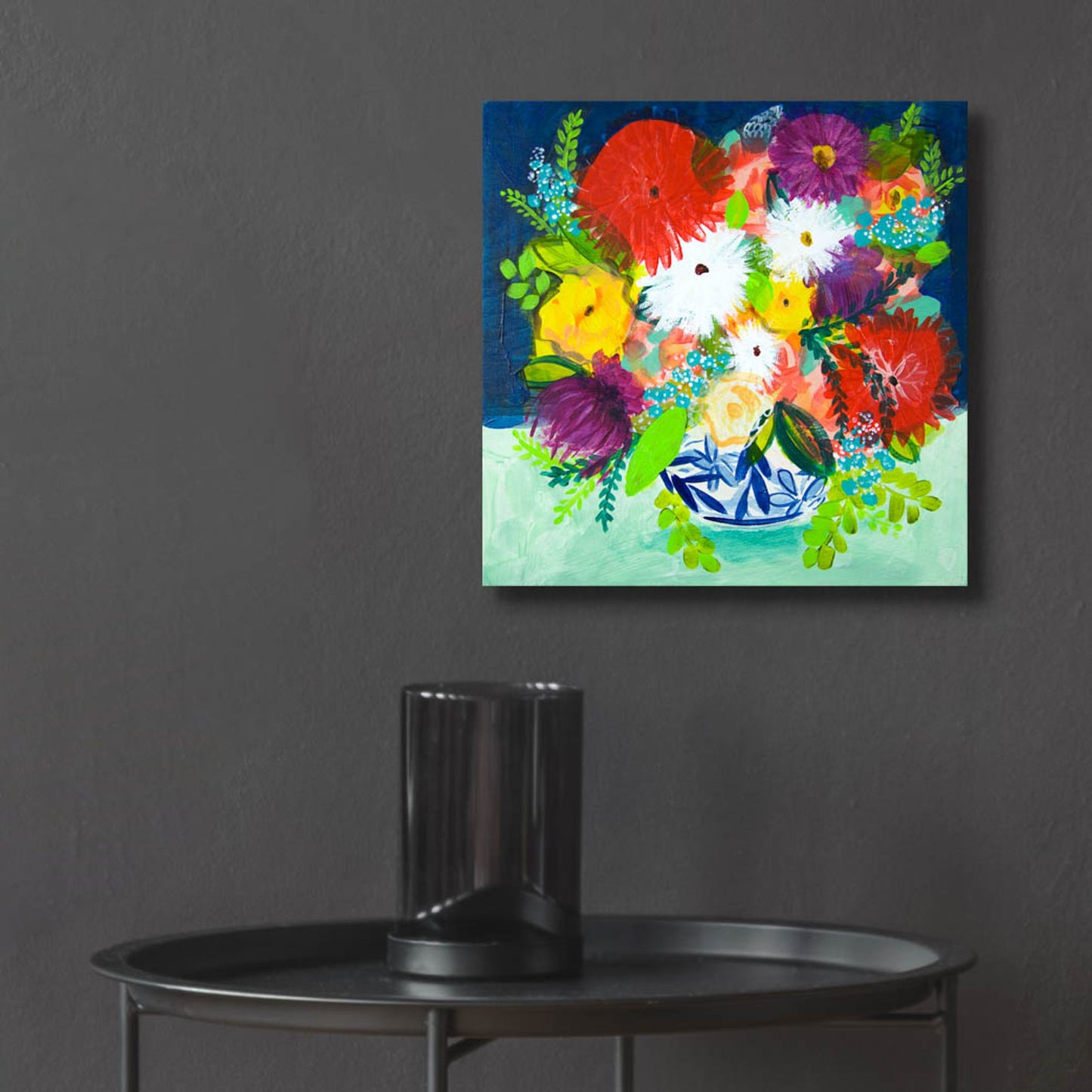 Epic Art 'Summer Bouquet With Blue And White Vase I' by Shelley Hampe, Acrylic Glass Wall Art,12x12