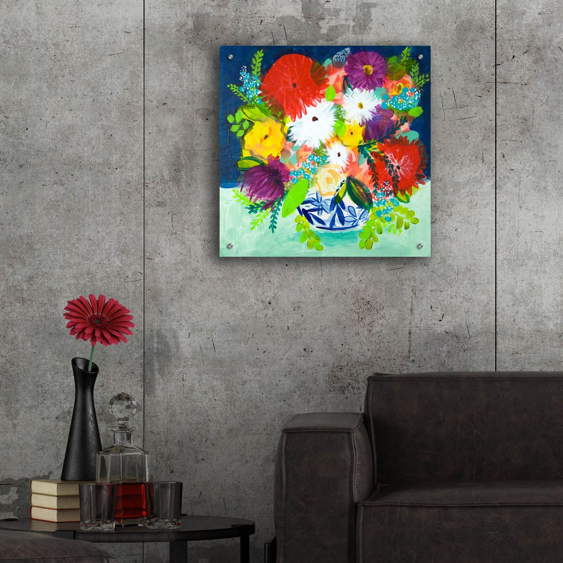 Epic Art 'Summer Bouquet With Blue And White Vase I' by Shelley Hampe, Acrylic Glass Wall Art,24x24