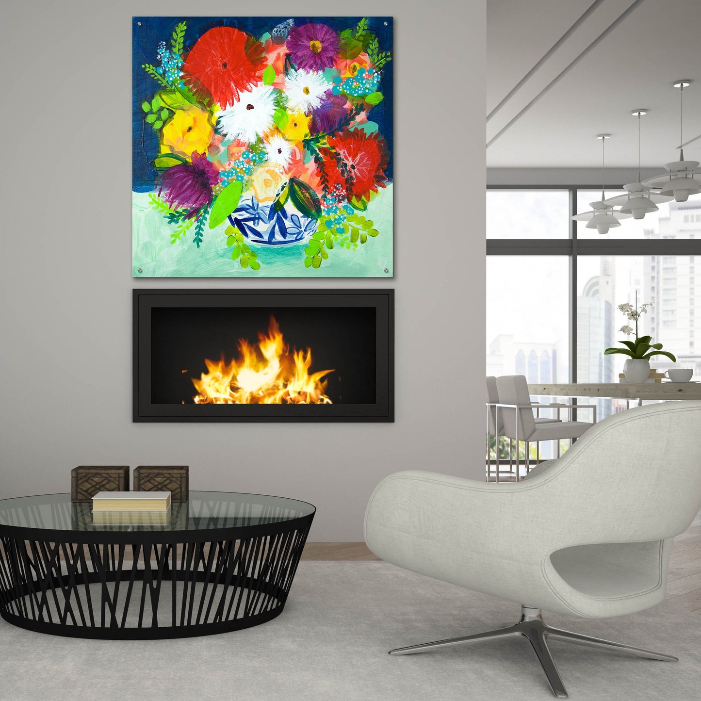 Epic Art 'Summer Bouquet With Blue And White Vase I' by Shelley Hampe, Acrylic Glass Wall Art,36x36