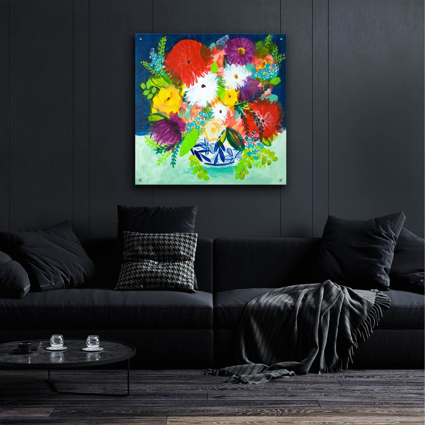 Epic Art 'Summer Bouquet With Blue And White Vase I' by Shelley Hampe, Acrylic Glass Wall Art,36x36