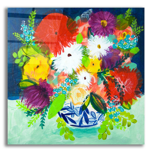 Epic Art 'Summer Bouquet With Blue And White Vase I' by Shelley Hampe, Acrylic Glass Wall Art