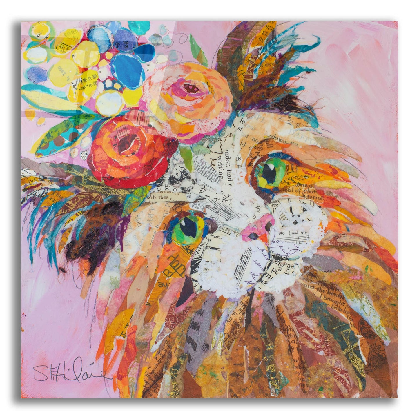 Epic Art 'Floral Cat' by St. Hilaire Elizabeth, Acrylic Glass Wall Art