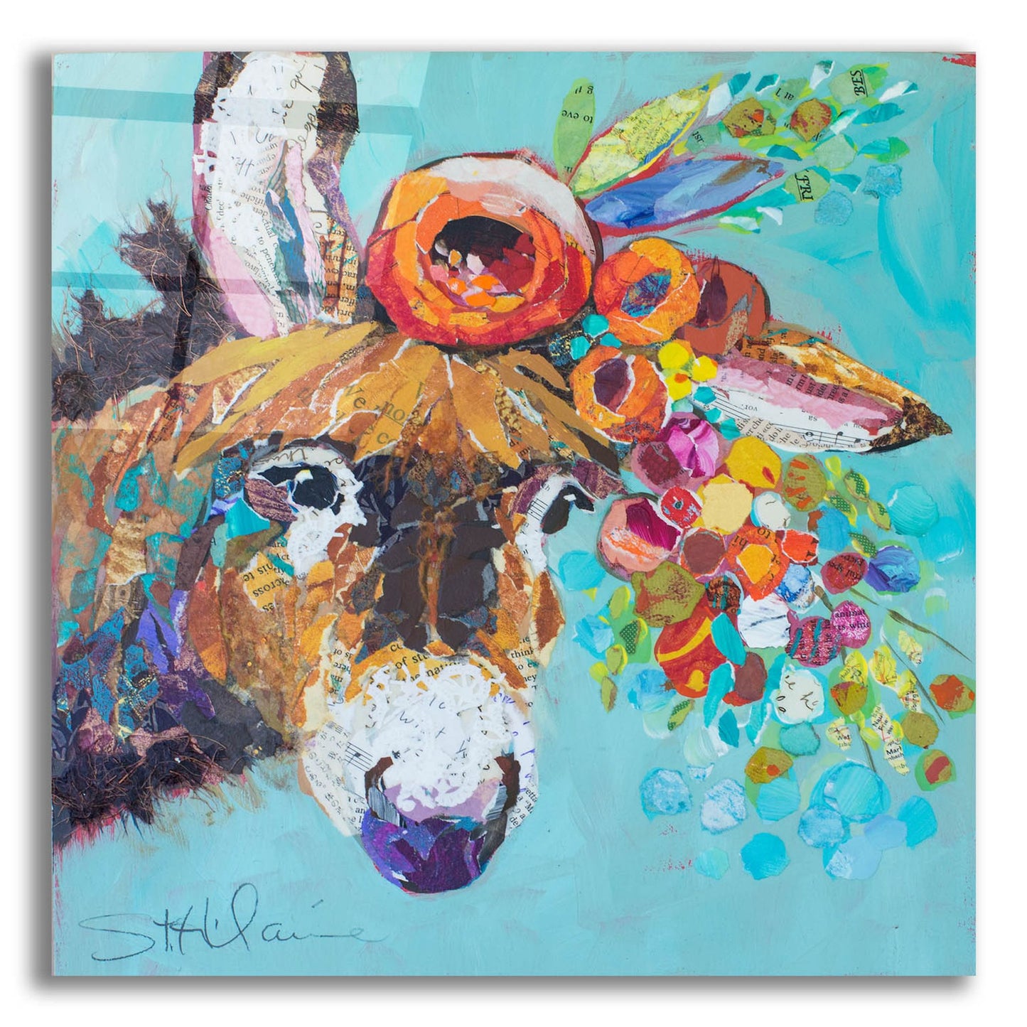 Epic Art 'Floral Donkey' by St. Hilaire Elizabeth, Acrylic Glass Wall Art,12x12