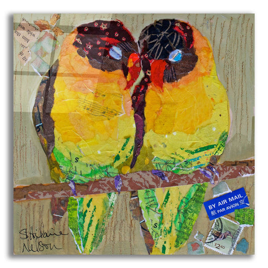 Epic Art 'Lovebirds Yelllow' by St. Hilaire Elizabeth, Acrylic Glass Wall Art