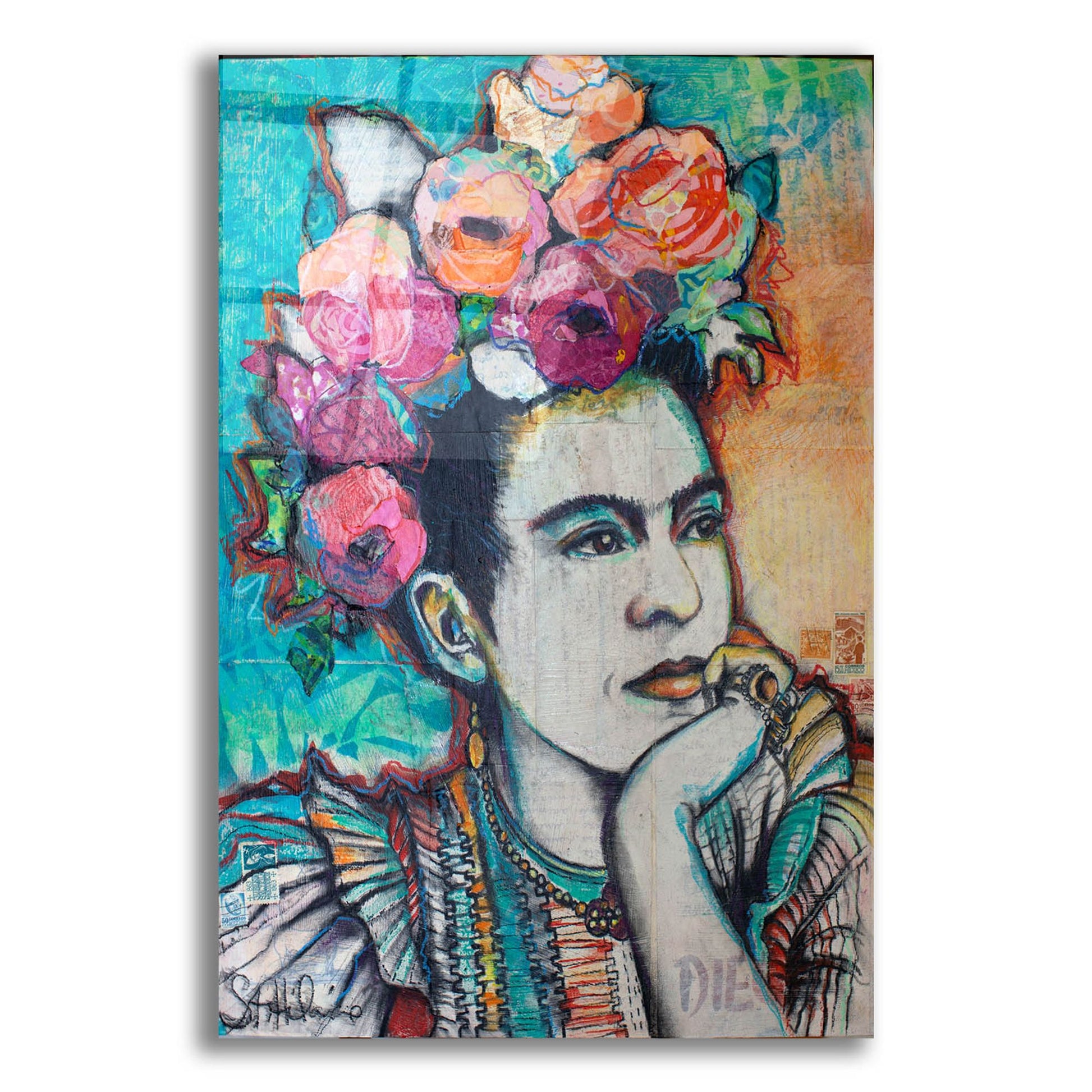 Epic Art 'Frida and Florals' by St. Hilaire Elizabeth, Acrylic Glass Wall Art,24x36