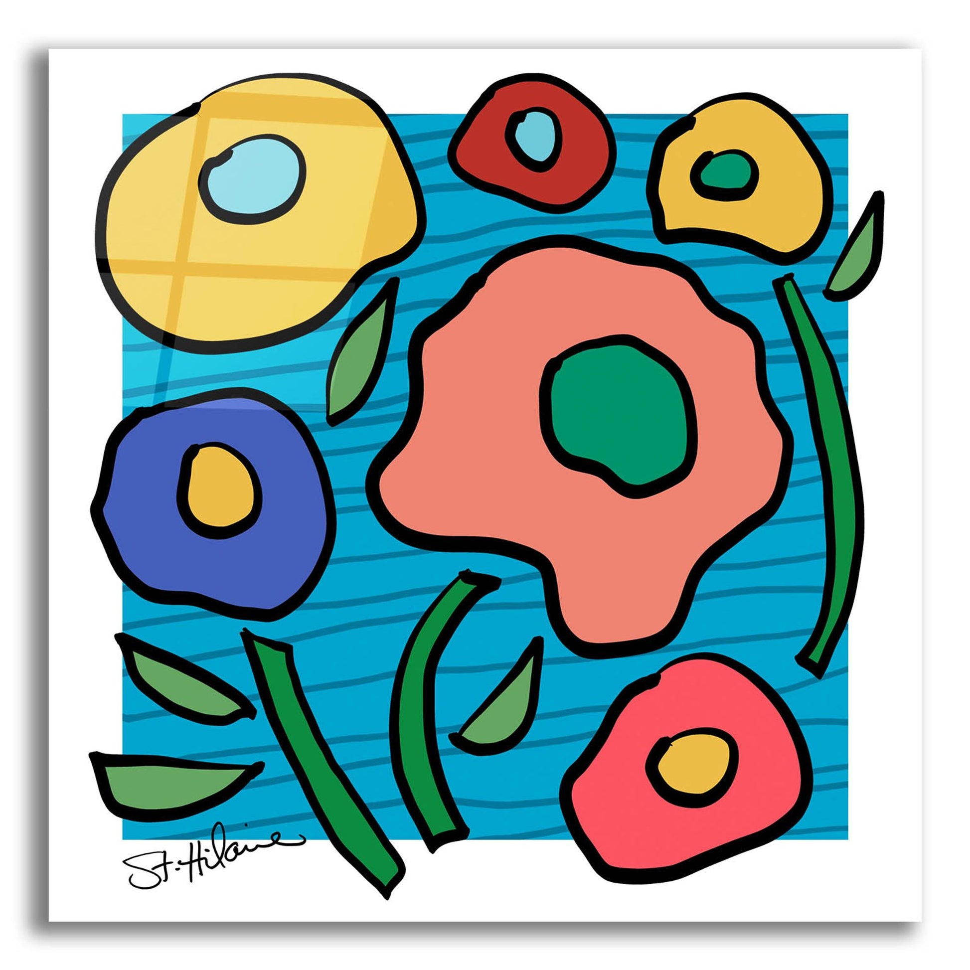 Epic Art 'Abstract Floral on Blue' by St. Hilaire Elizabeth, Acrylic Glass Wall Art