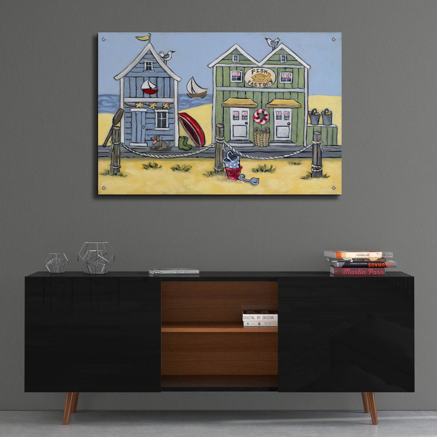 Epic Art 'Fish Factory' by Holly Wojhan, Acrylic Glass Wall Art,36x24