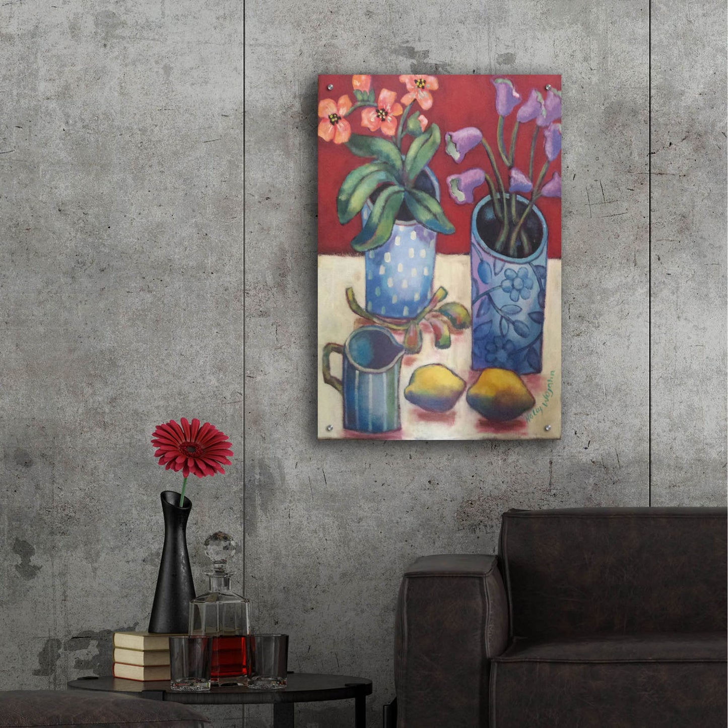 Epic Art 'Des fleurs et citrons' by Holly Wojhan, Acrylic Glass Wall Art,24x36