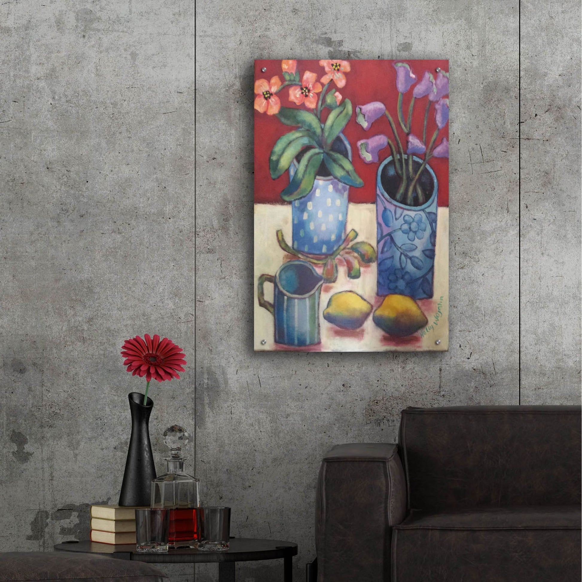 Epic Art 'Des fleurs et citrons' by Holly Wojhan, Acrylic Glass Wall Art,24x36