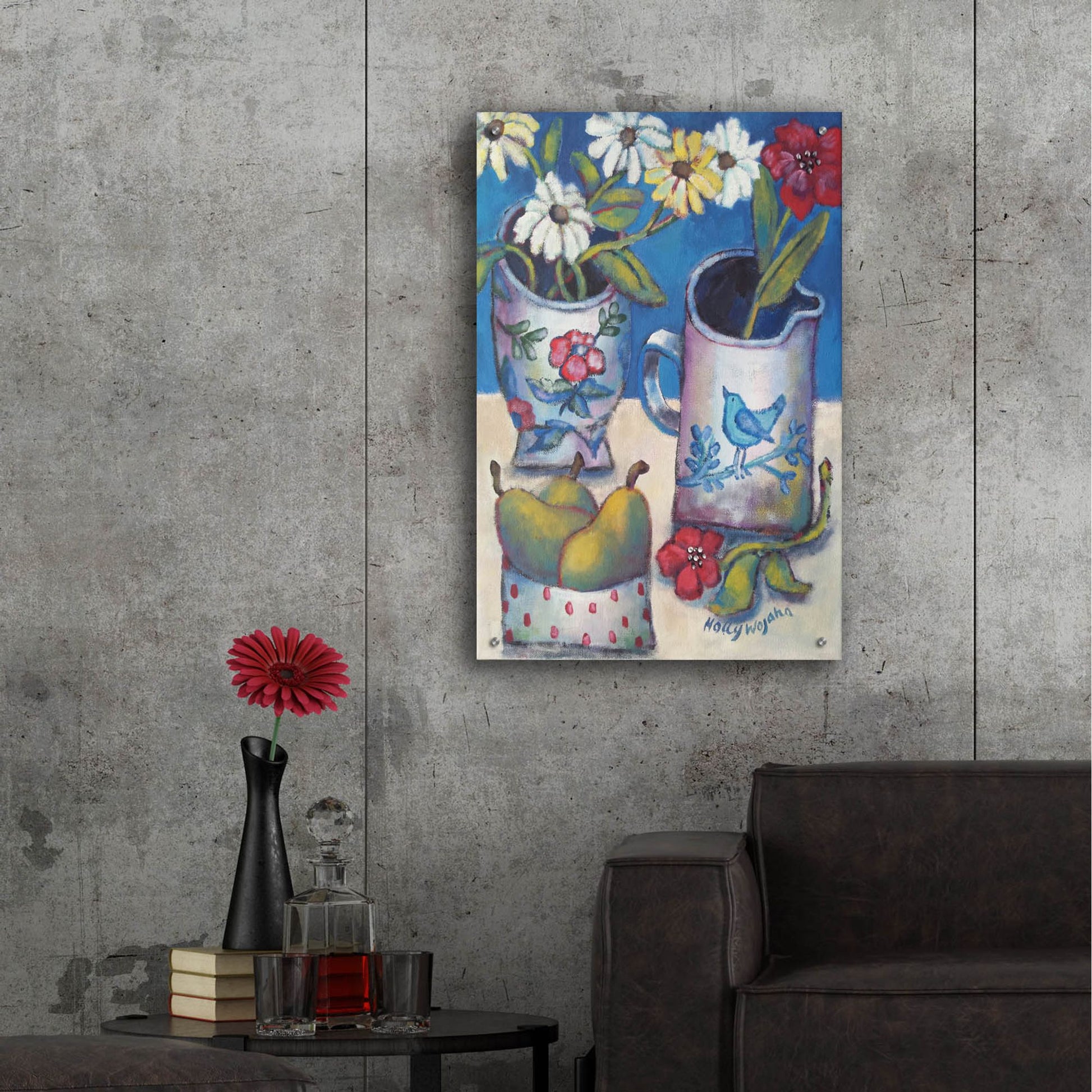 Epic Art 'Des fleurs et poires' by Holly Wojhan, Acrylic Glass Wall Art,24x36