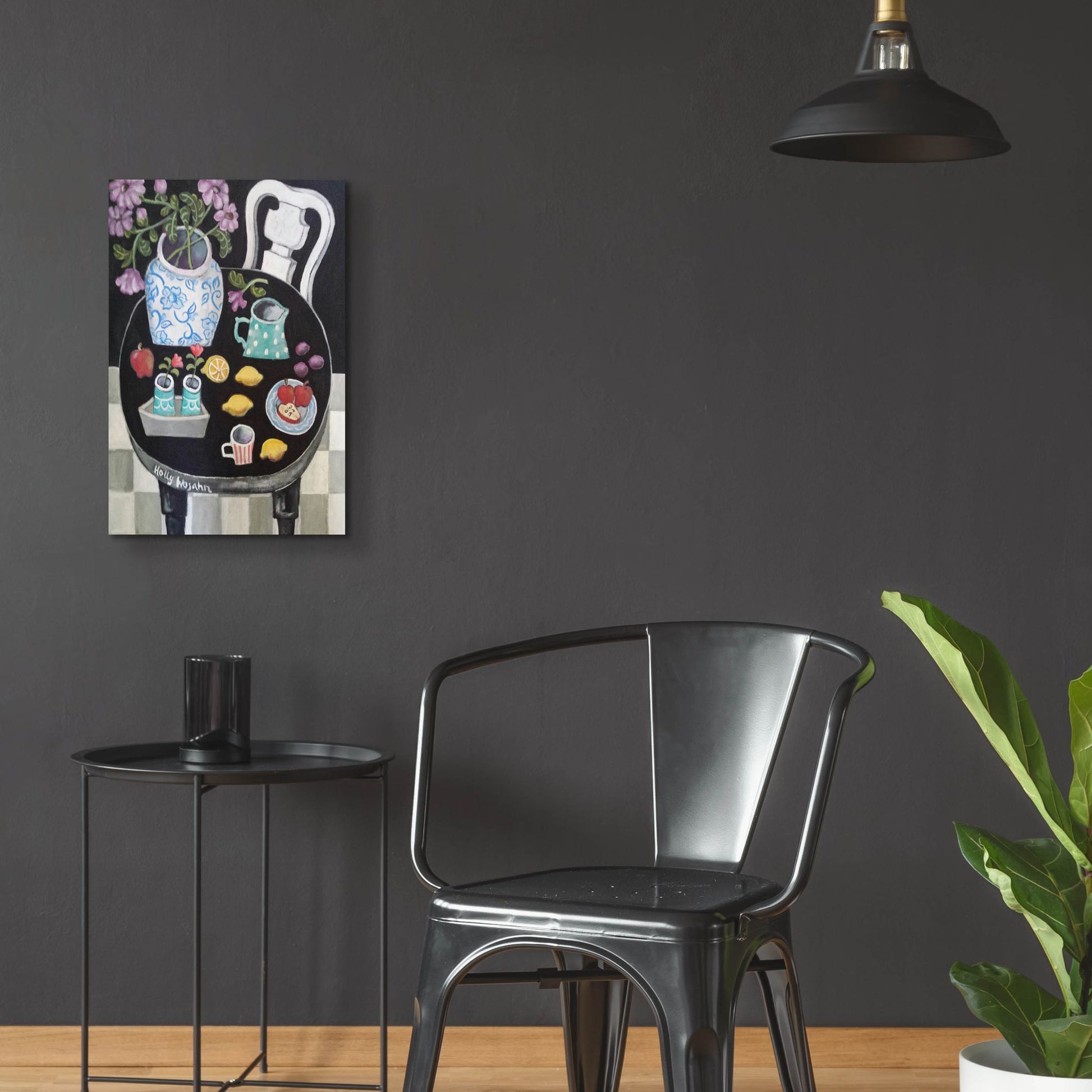 Epic Art 'Fruit and Flowers on Black Table' by Holly Wojhan, Acrylic Glass Wall Art,16x24