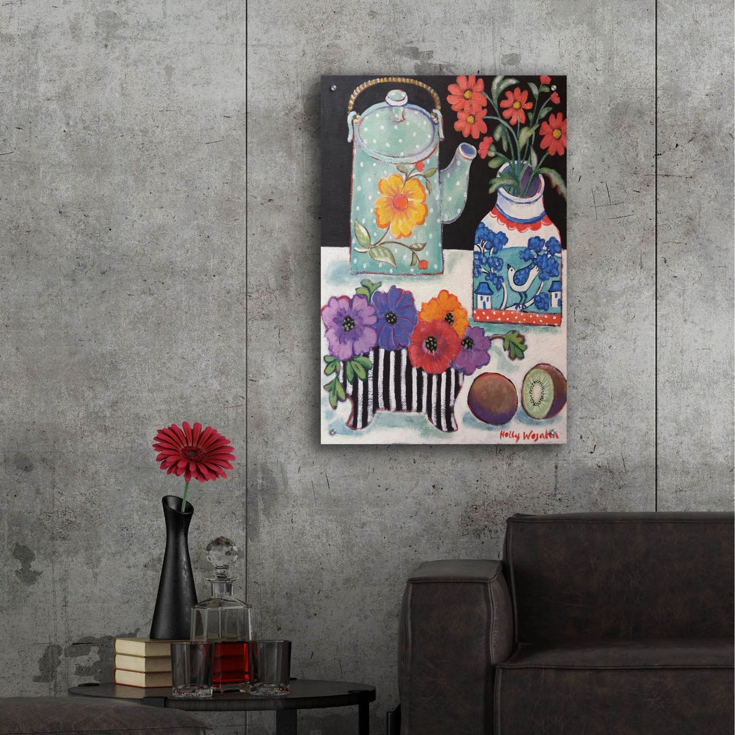 Epic Art 'Happy as till Life with Kiwi' by Holly Wojhan, Acrylic Glass Wall Art,24x36