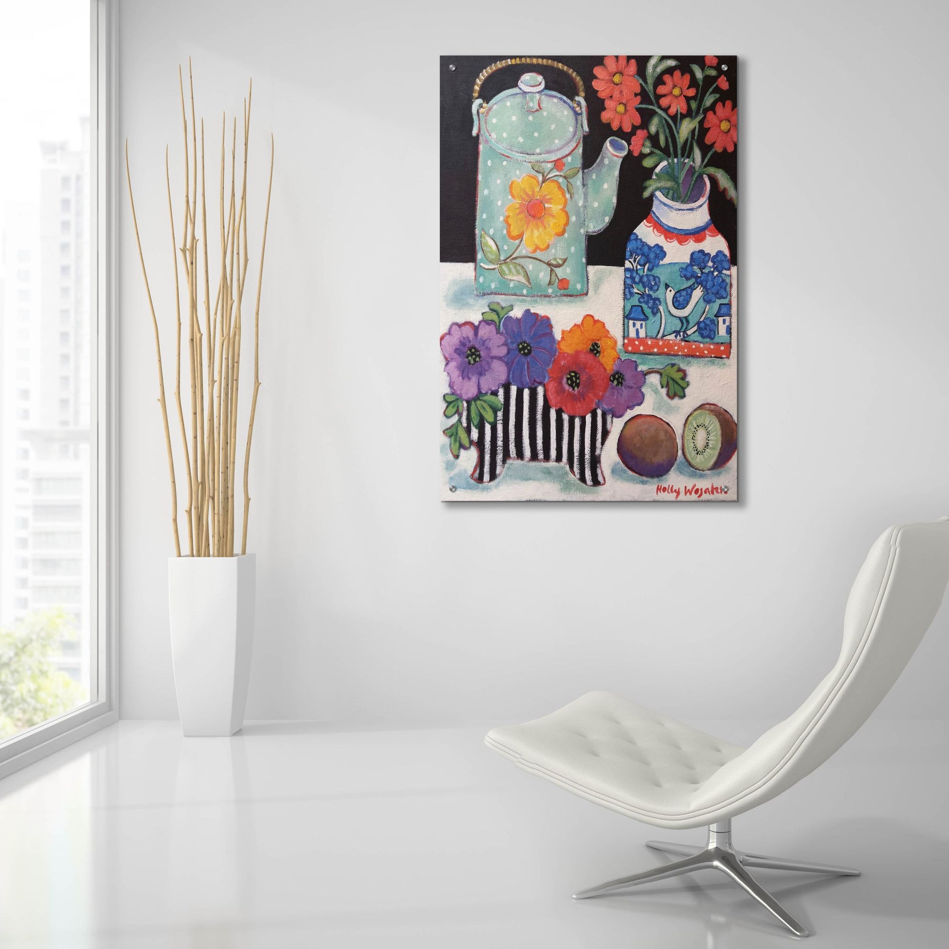 Epic Art 'Happy as till Life with Kiwi' by Holly Wojhan, Acrylic Glass Wall Art,24x36