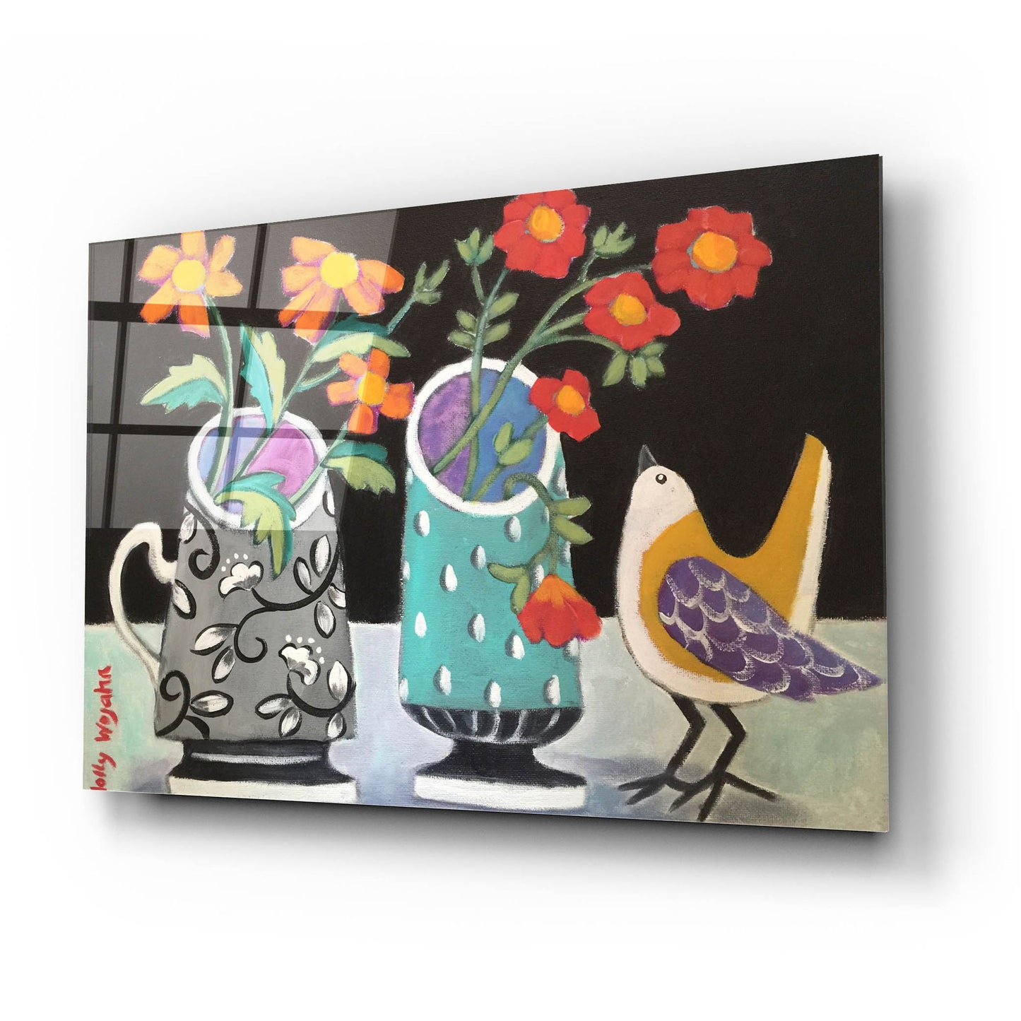 Epic Art 'Two Cheery Vases and a Chirp' by Holly Wojhan, Acrylic Glass Wall Art,24x16