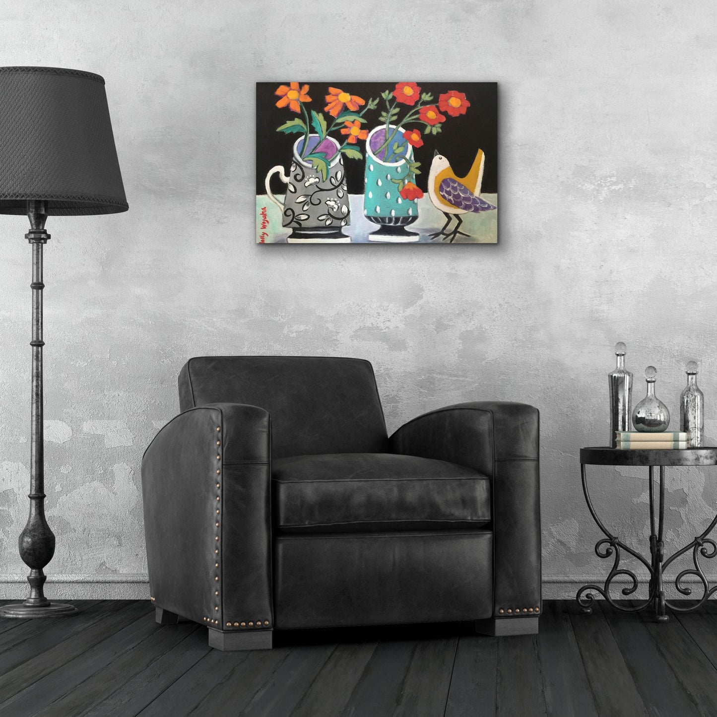 Epic Art 'Two Cheery Vases and a Chirp' by Holly Wojhan, Acrylic Glass Wall Art,24x16