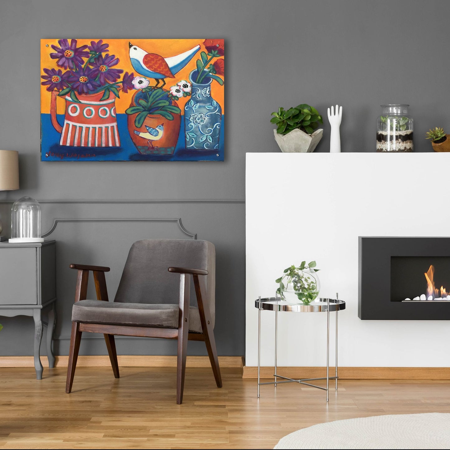 Epic Art 'Orange and Blue Vases' by Holly Wojhan, Acrylic Glass Wall Art,36x24