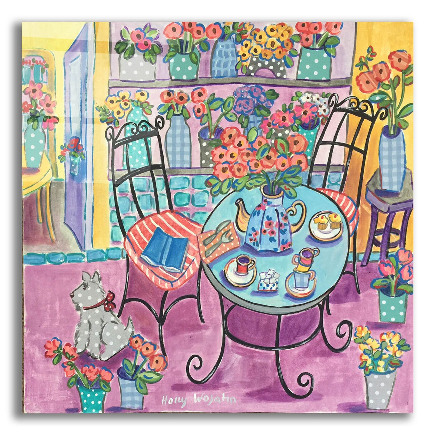 Epic Art 'A Flowery Cafe' by Holly Wojhan, Acrylic Glass Wall Art,12x12