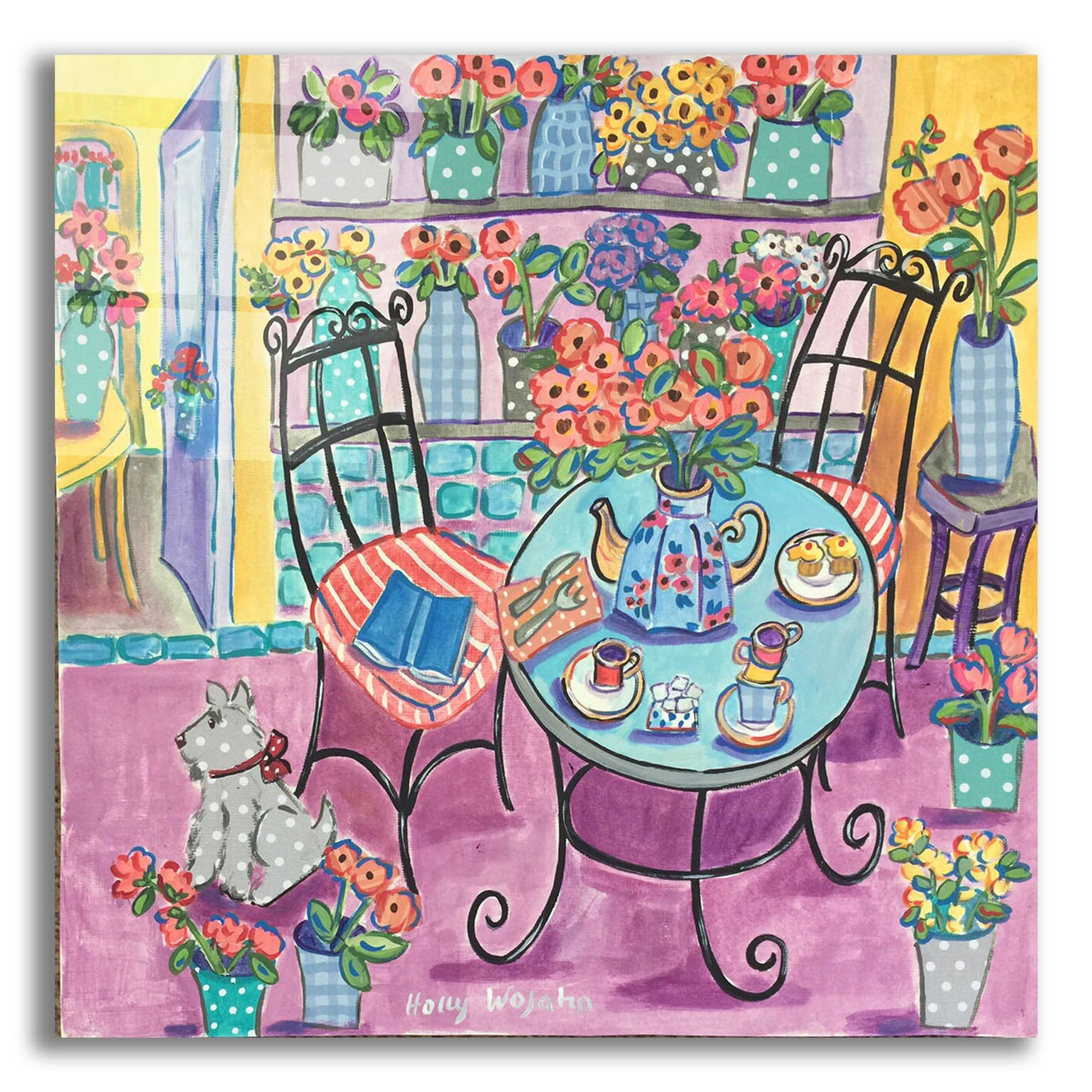 Epic Art 'A Flowery Cafe' by Holly Wojhan, Acrylic Glass Wall Art,12x12