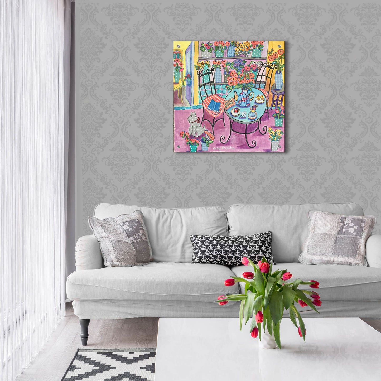 Epic Art 'A Flowery Cafe' by Holly Wojhan, Acrylic Glass Wall Art,24x24