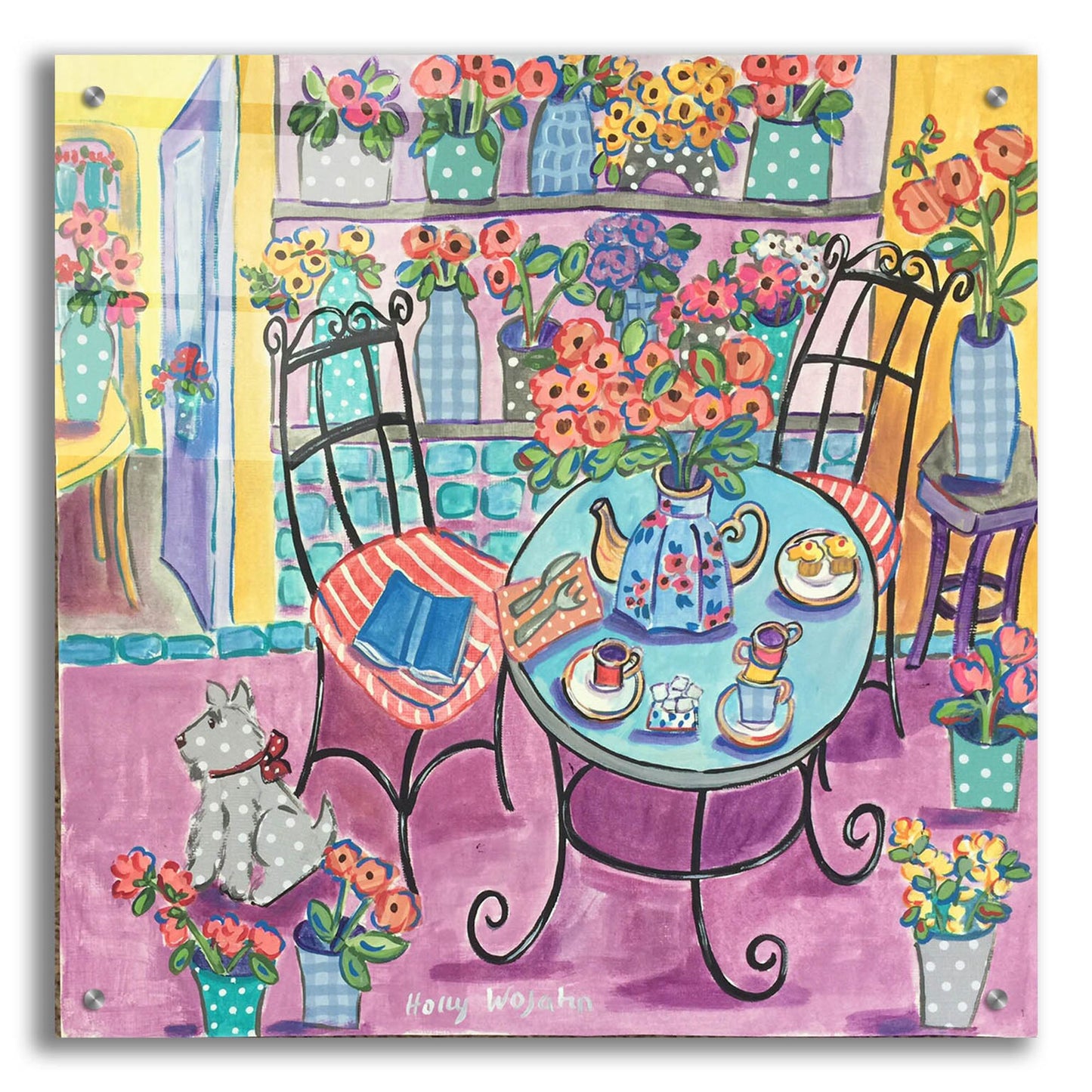 Epic Art 'A Flowery Cafe' by Holly Wojhan, Acrylic Glass Wall Art,24x24