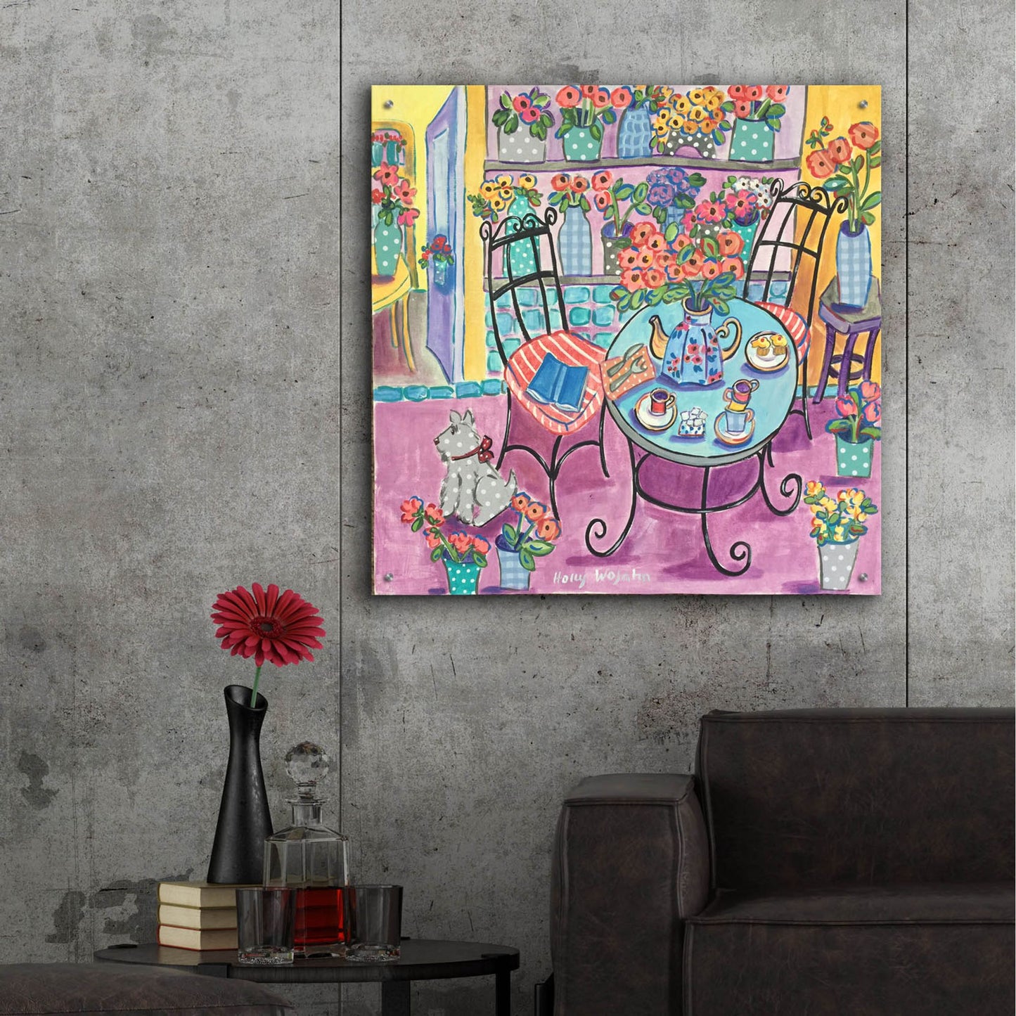 Epic Art 'A Flowery Cafe' by Holly Wojhan, Acrylic Glass Wall Art,36x36