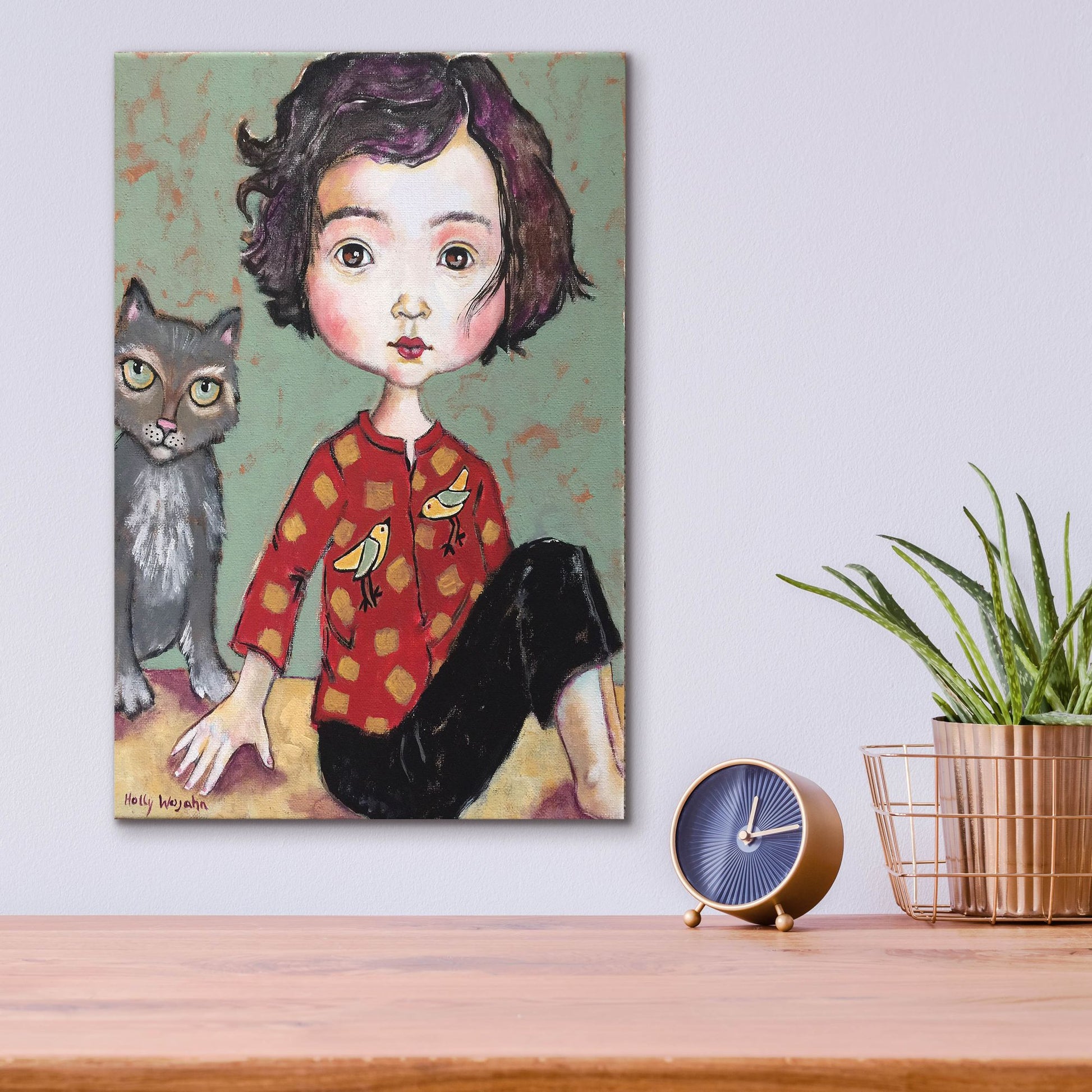 Epic Art 'Girl With Cat' by Holly Wojhan, Acrylic Glass Wall Art,12x16