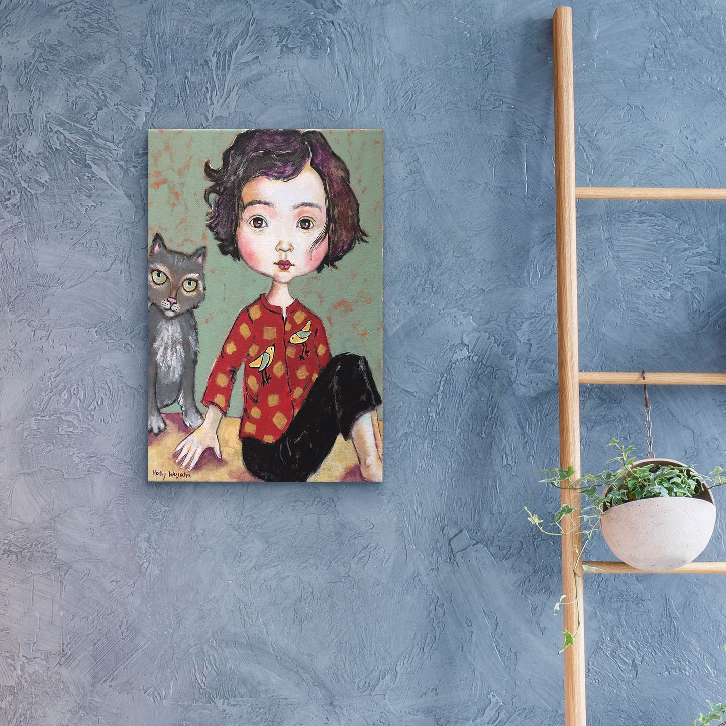 Epic Art 'Girl With Cat' by Holly Wojhan, Acrylic Glass Wall Art,16x24