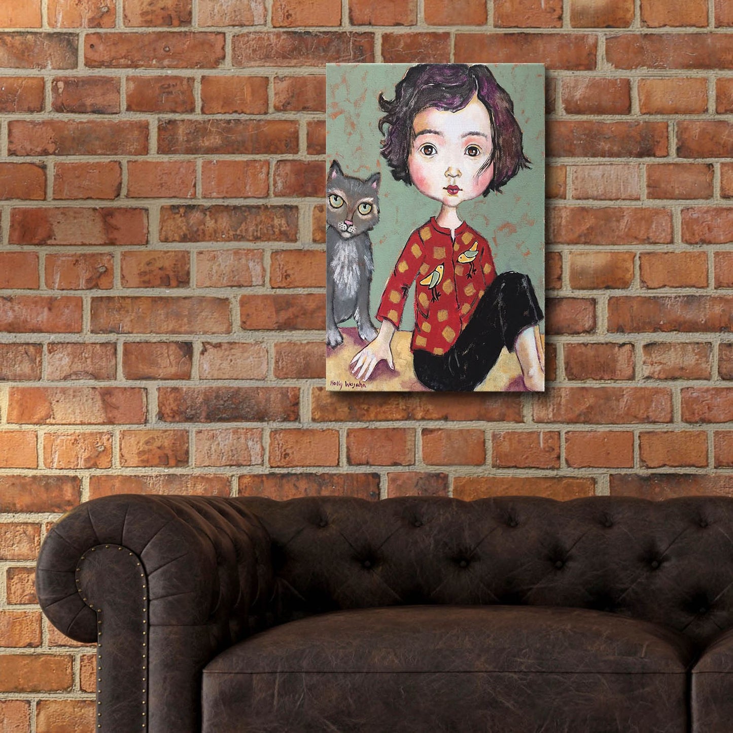 Epic Art 'Girl With Cat' by Holly Wojhan, Acrylic Glass Wall Art,16x24