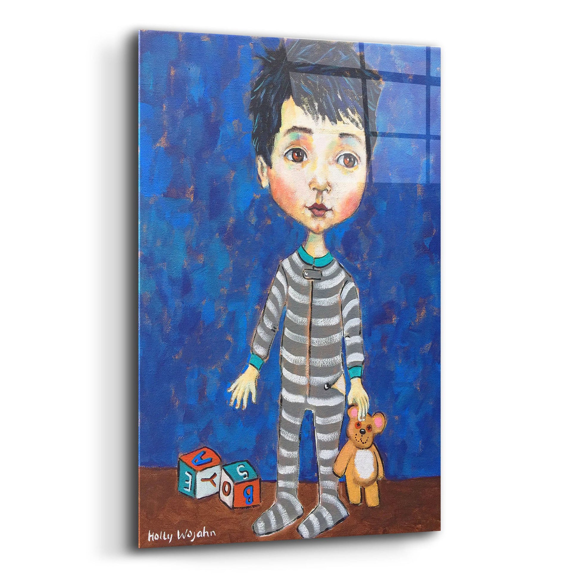 Epic Art 'Blue Pajama Boy' by Holly Wojhan, Acrylic Glass Wall Art,12x16