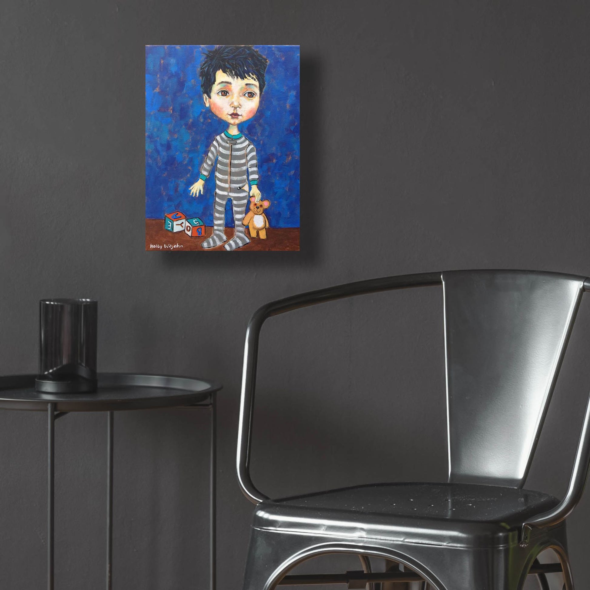 Epic Art 'Blue Pajama Boy' by Holly Wojhan, Acrylic Glass Wall Art,12x16