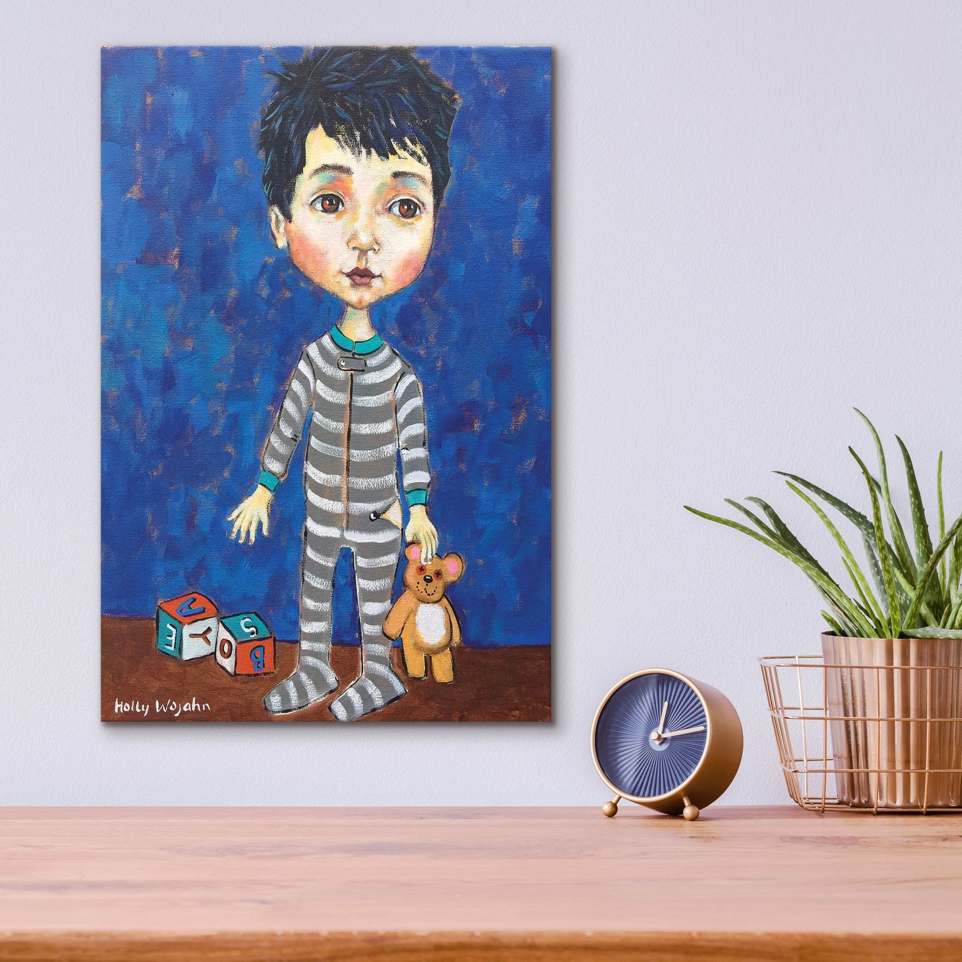 Epic Art 'Blue Pajama Boy' by Holly Wojhan, Acrylic Glass Wall Art,12x16