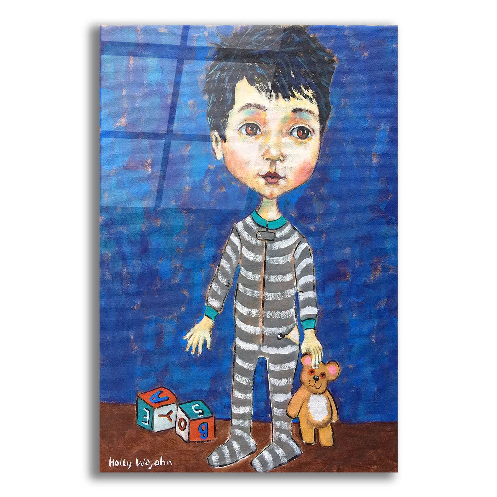 Epic Art 'Blue Pajama Boy' by Holly Wojhan, Acrylic Glass Wall Art,12x16