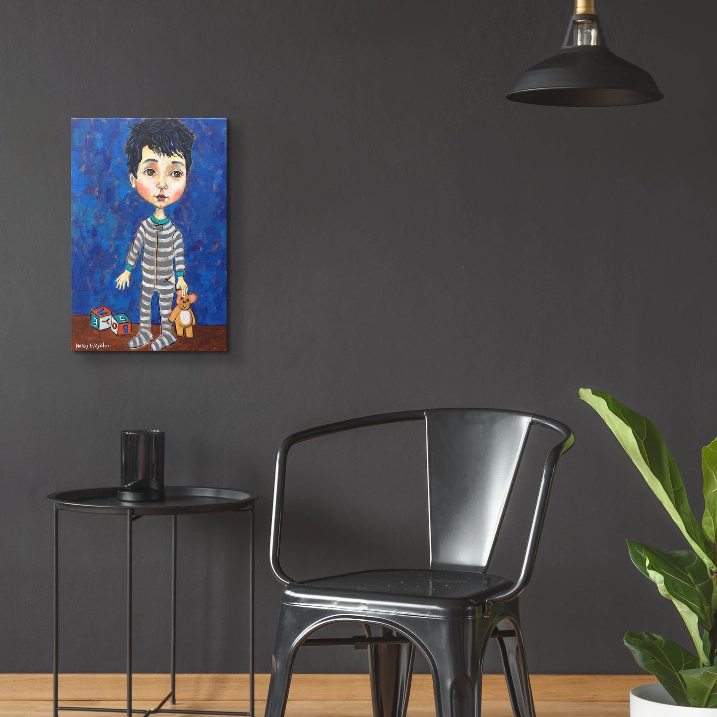 Epic Art 'Blue Pajama Boy' by Holly Wojhan, Acrylic Glass Wall Art,16x24