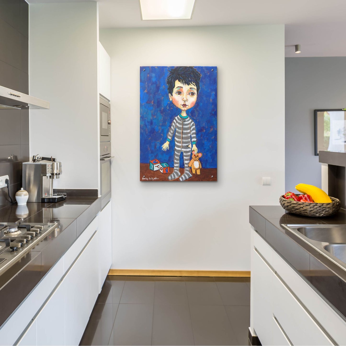 Epic Art 'Blue Pajama Boy' by Holly Wojhan, Acrylic Glass Wall Art,24x36