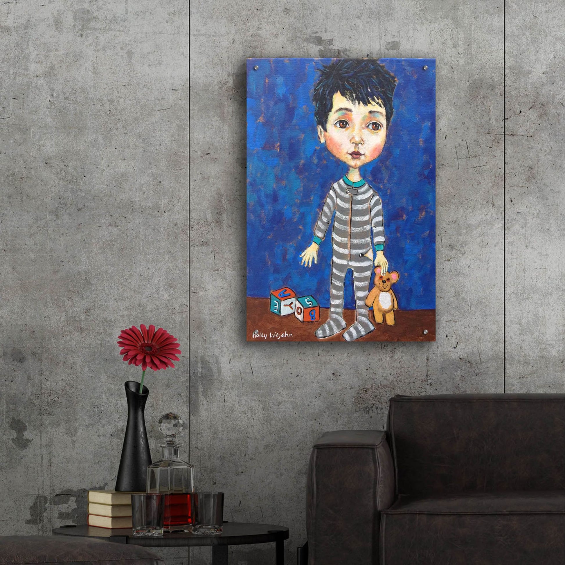 Epic Art 'Blue Pajama Boy' by Holly Wojhan, Acrylic Glass Wall Art,24x36