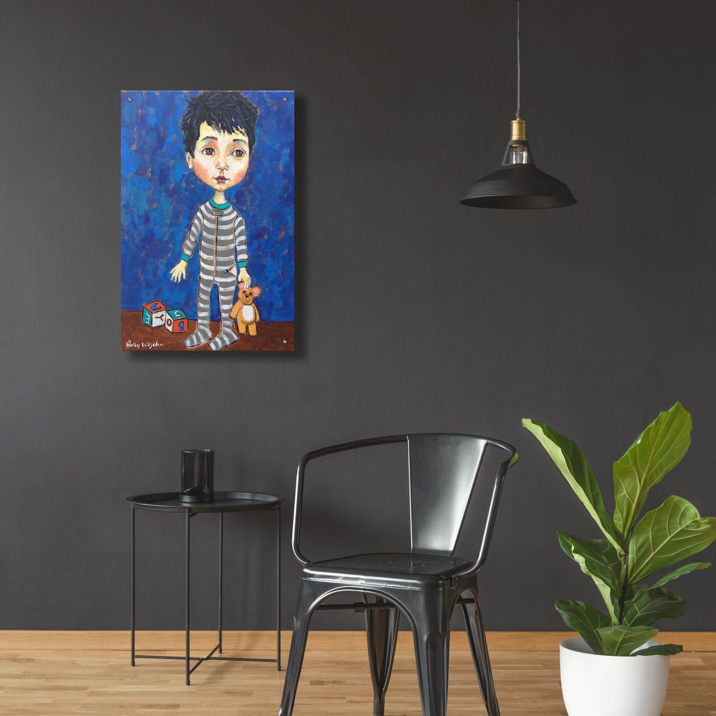 Epic Art 'Blue Pajama Boy' by Holly Wojhan, Acrylic Glass Wall Art,24x36