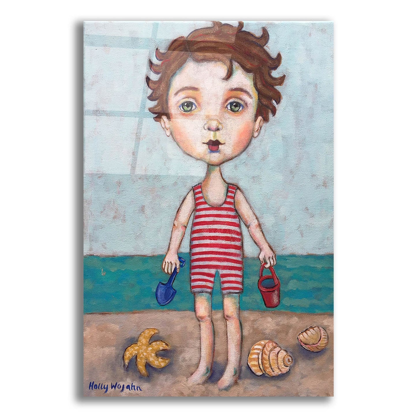 Epic Art 'Beach Boy' by Holly Wojhan, Acrylic Glass Wall Art,12x16