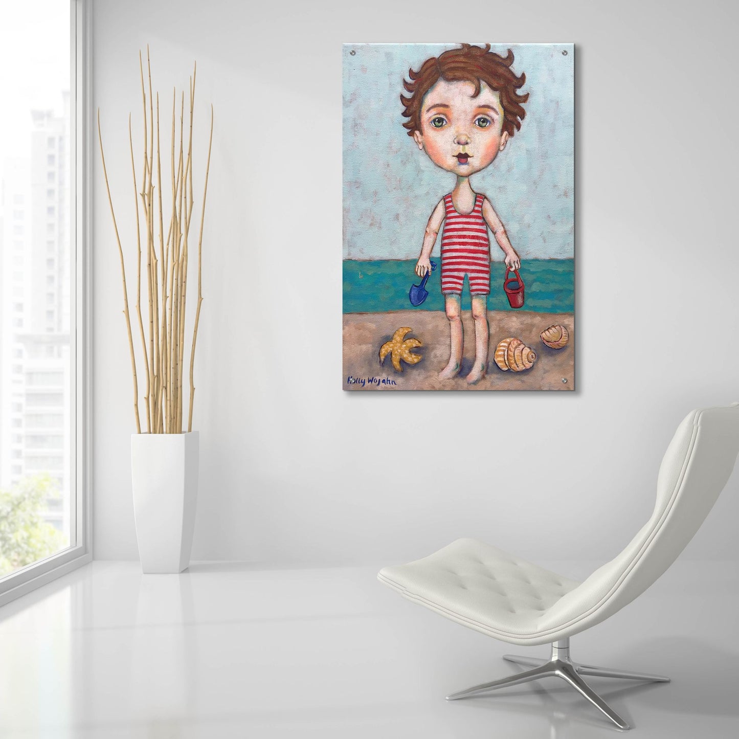 Epic Art 'Beach Boy' by Holly Wojhan, Acrylic Glass Wall Art,24x36