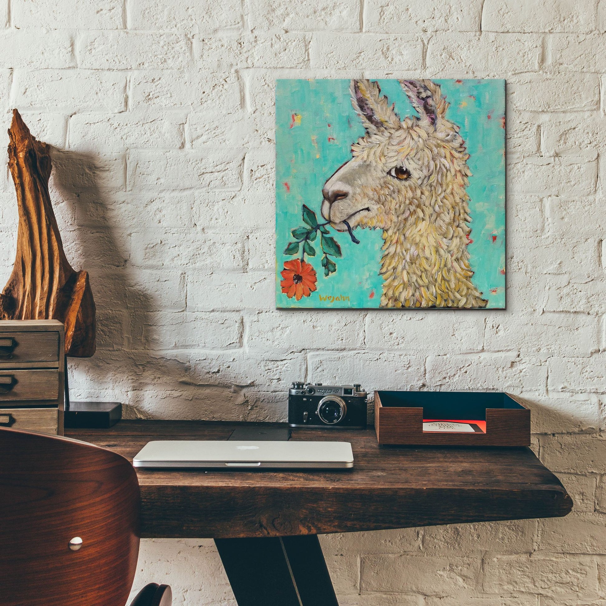 Epic Art 'Flower Eating Llama' by Holly Wojhan, Acrylic Glass Wall Art,12x12