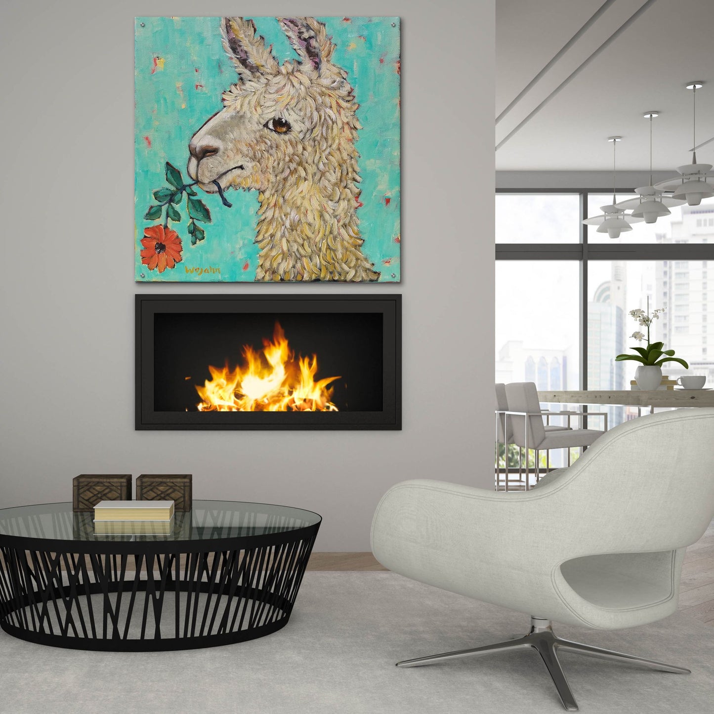 Epic Art 'Flower Eating Llama' by Holly Wojhan, Acrylic Glass Wall Art,36x36