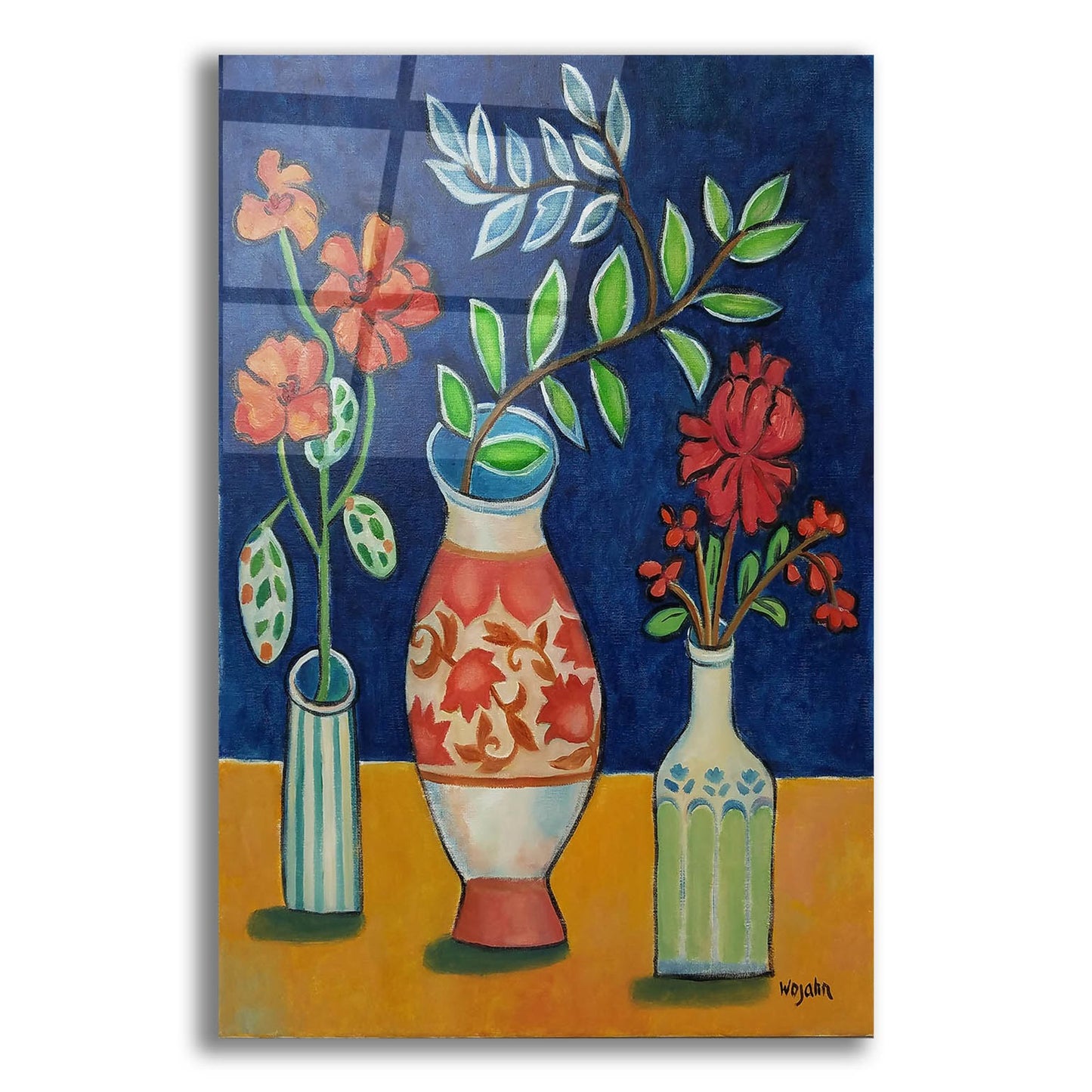 Epic Art 'More Flowers With Stripes' by Holly Wojhan, Acrylic Glass Wall Art,12x16