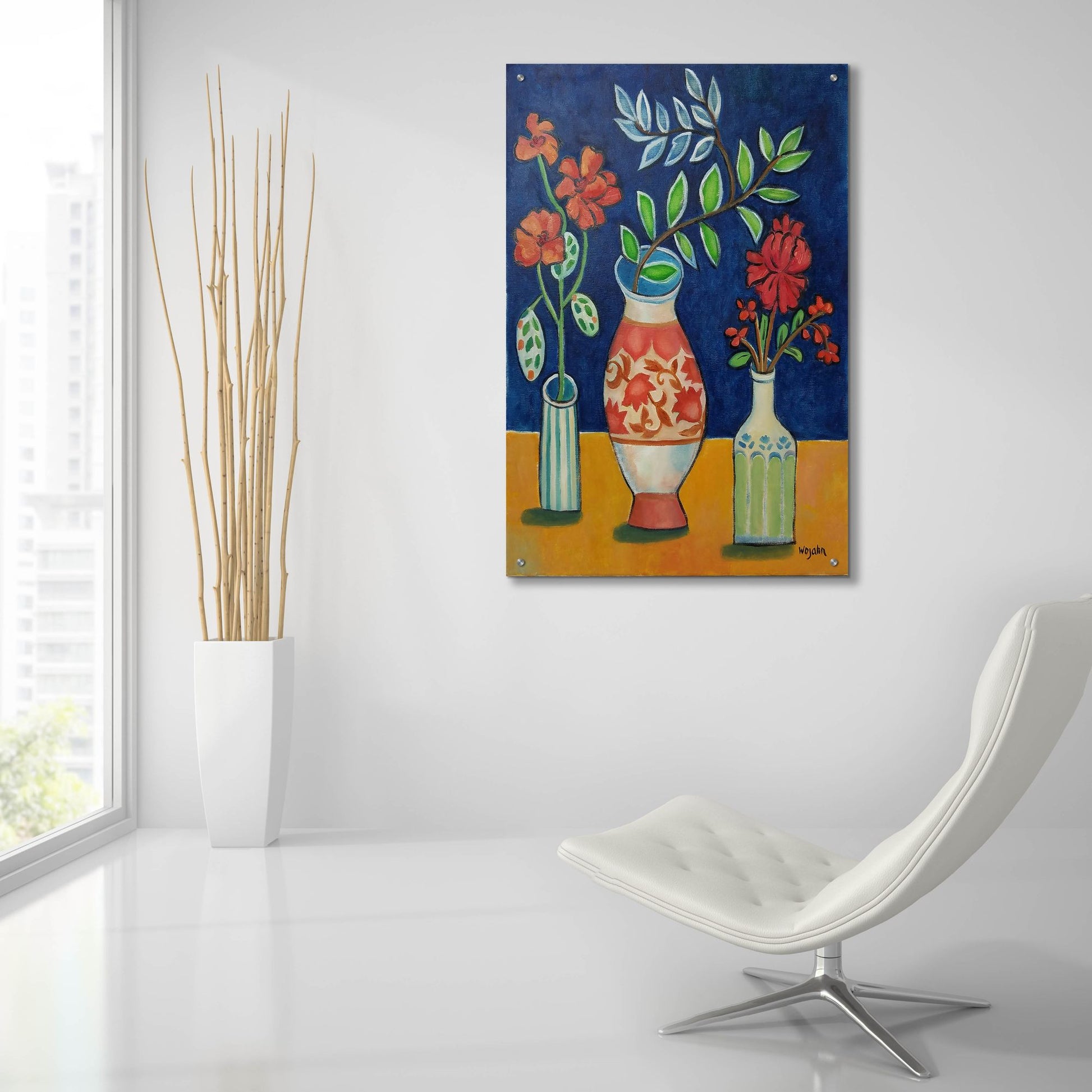 Epic Art 'More Flowers With Stripes' by Holly Wojhan, Acrylic Glass Wall Art,24x36