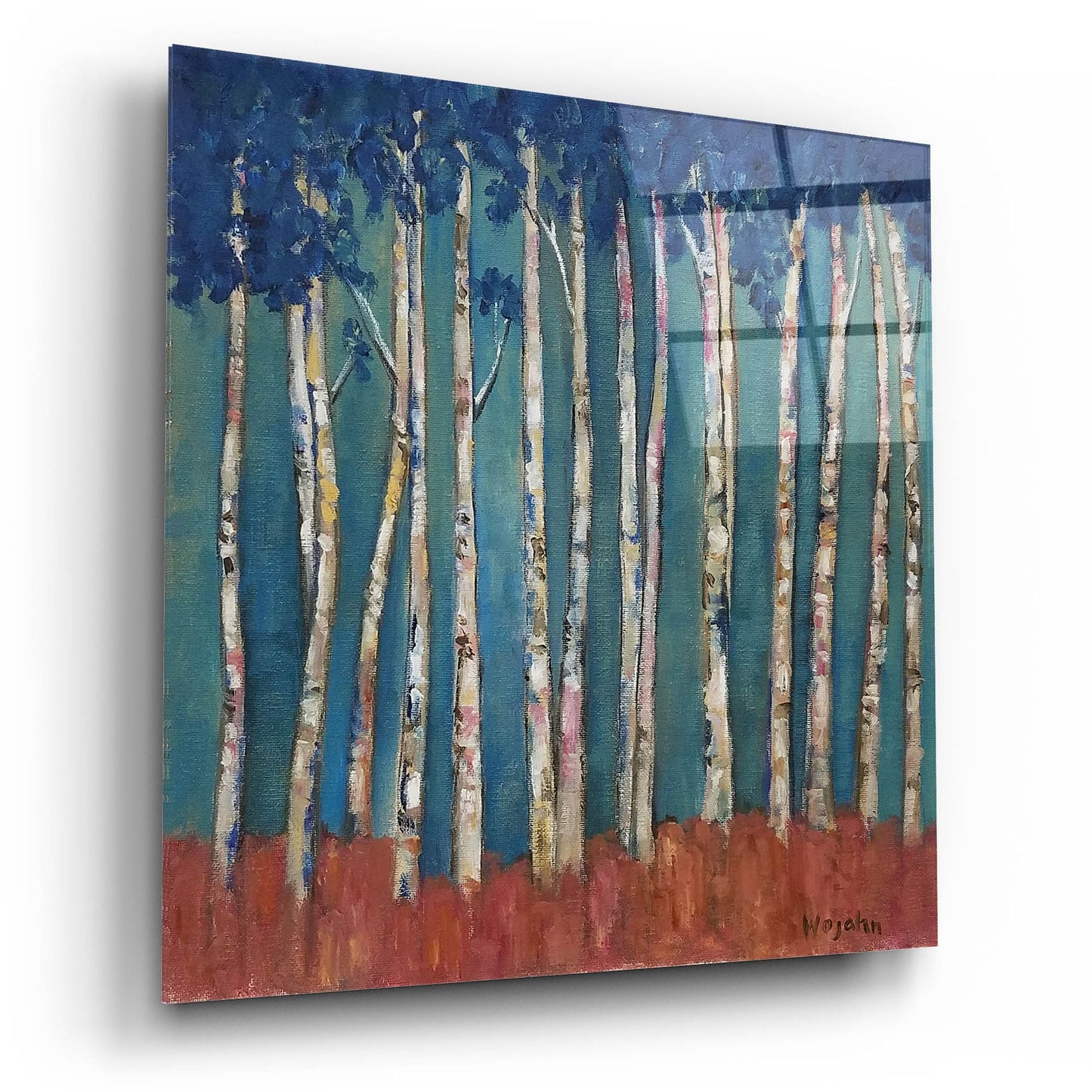 Epic Art 'Blue Trees' by Holly Wojhan, Acrylic Glass Wall Art,12x12