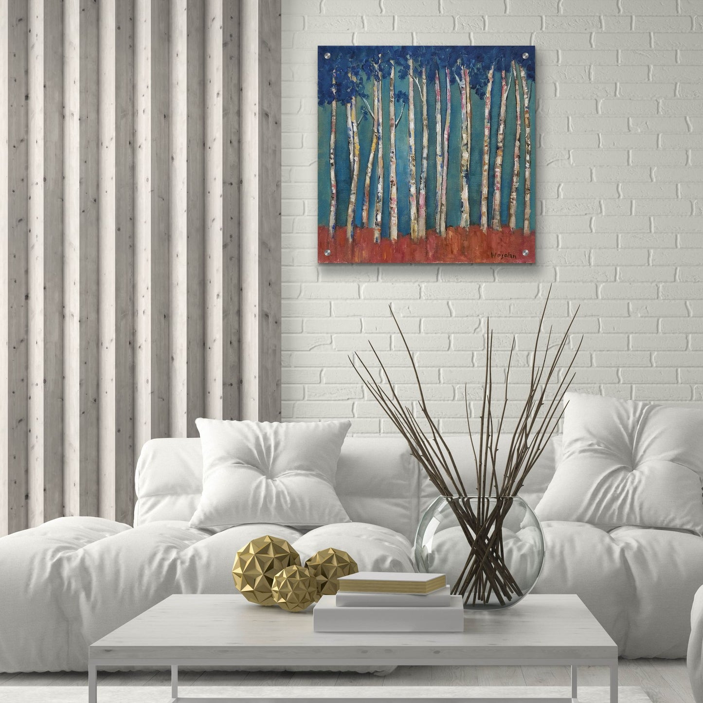 Epic Art 'Blue Trees' by Holly Wojhan, Acrylic Glass Wall Art,24x24