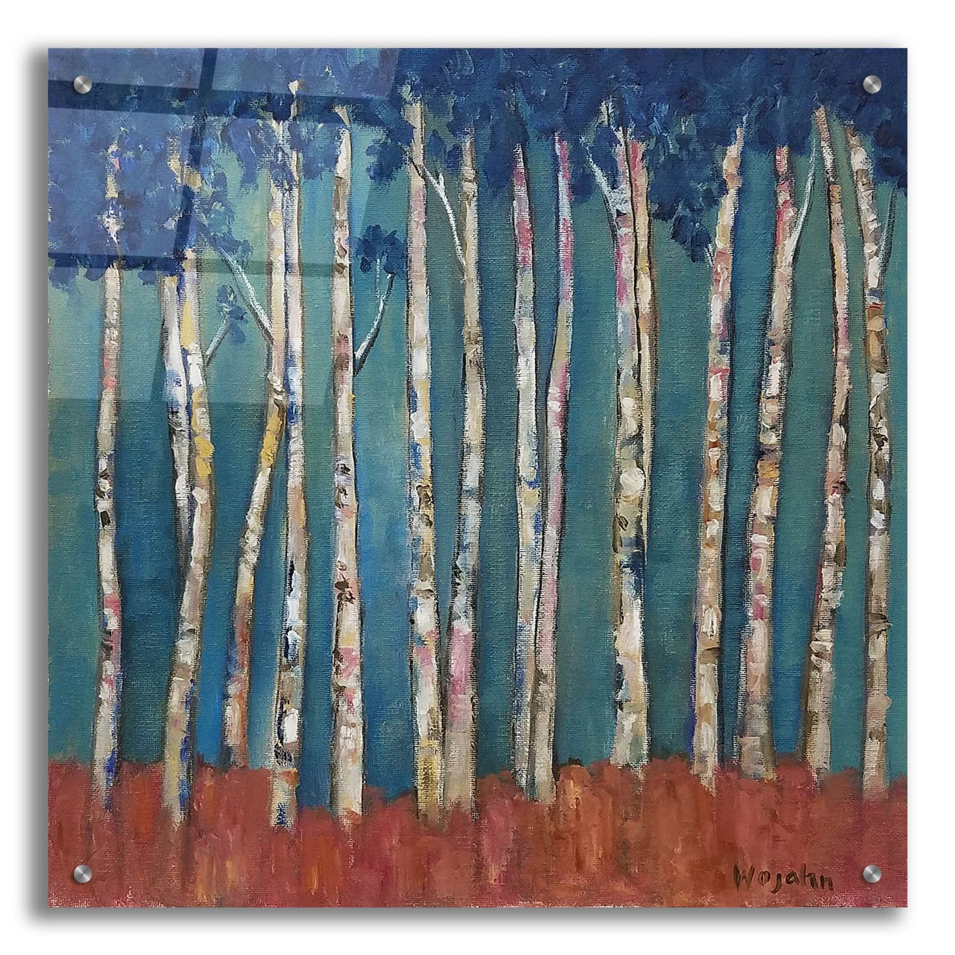 Epic Art 'Blue Trees' by Holly Wojhan, Acrylic Glass Wall Art,24x24