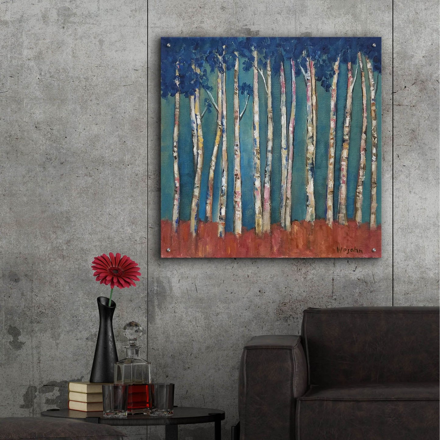 Epic Art 'Blue Trees' by Holly Wojhan, Acrylic Glass Wall Art,36x36