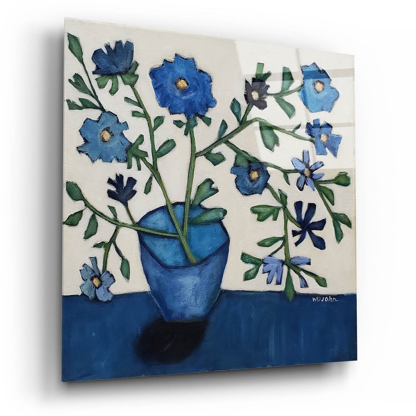 Epic Art 'Vase of Blue Flowers' by Holly Wojhan, Acrylic Glass Wall Art,12x12