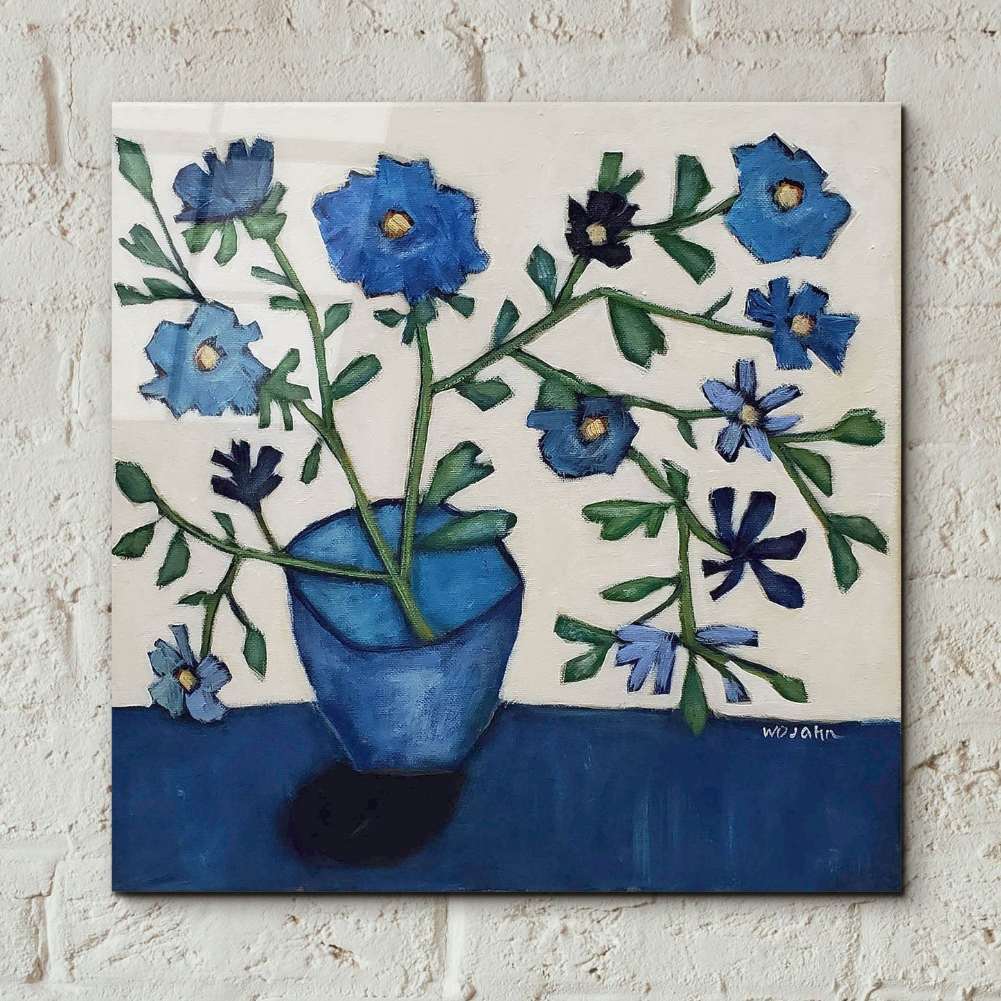 Epic Art 'Vase of Blue Flowers' by Holly Wojhan, Acrylic Glass Wall Art,12x12